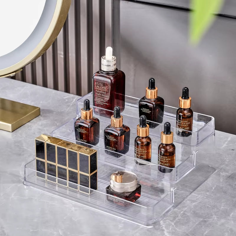 Stylish 2 & 3 Tier Acrylic Perfume and Cosmetic Organizer - Perfect for Your Bathroom and Kitchen!