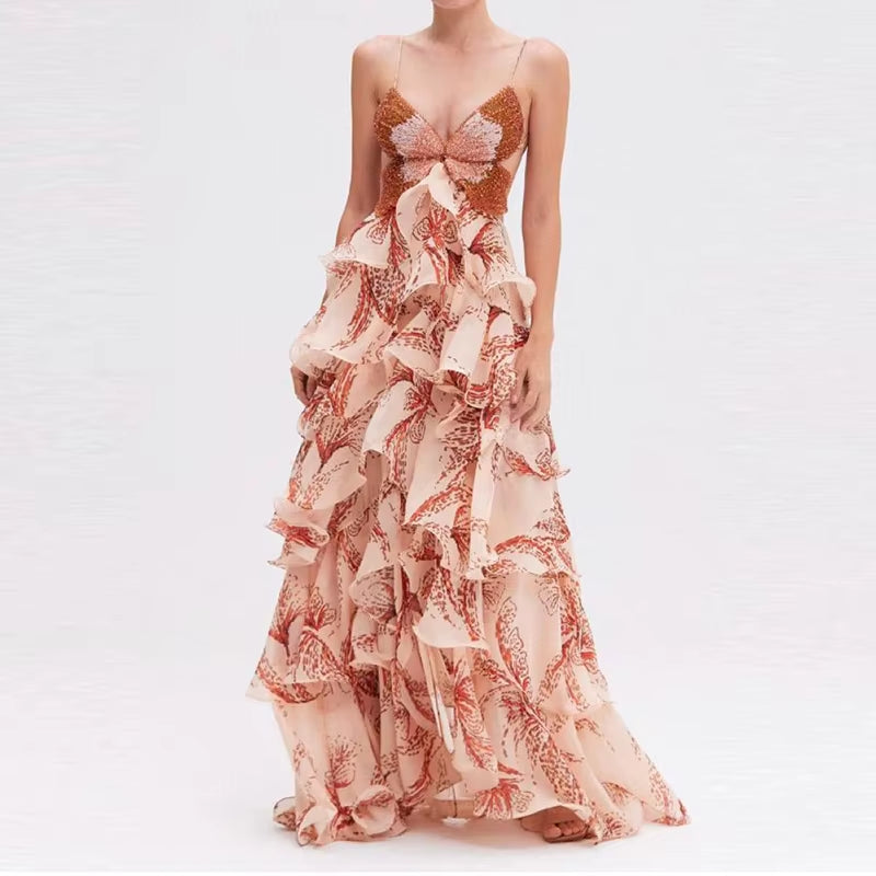 Aurora Bohemian Butterfly Tie-Back Maxi Dress
